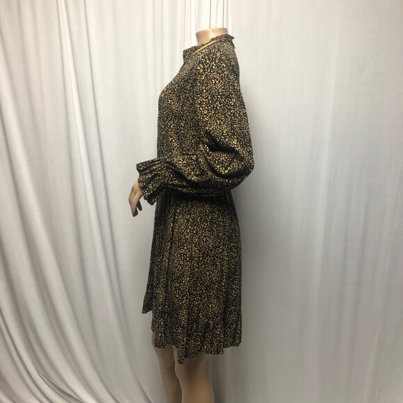 Popsugar Dress Womens Size Large Black Brown Mock Neck Ruffle Hem Mini - Picture 5 of 10
